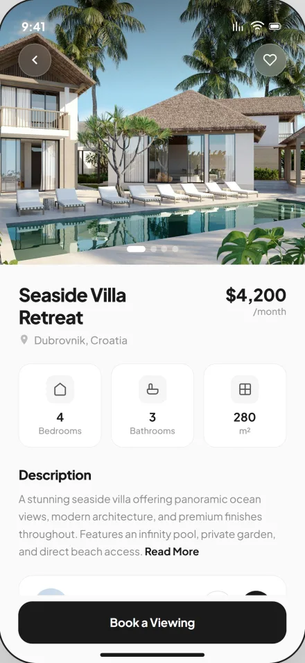 Real estate app search and filter interface
